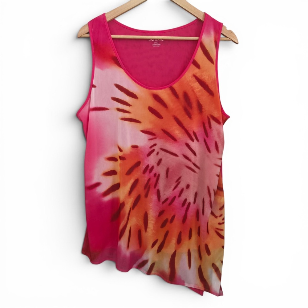Lane Bryant Top Womens Plus 14/16‎ Pink Mesh Animal Print Tank Scoop Neck Sheer